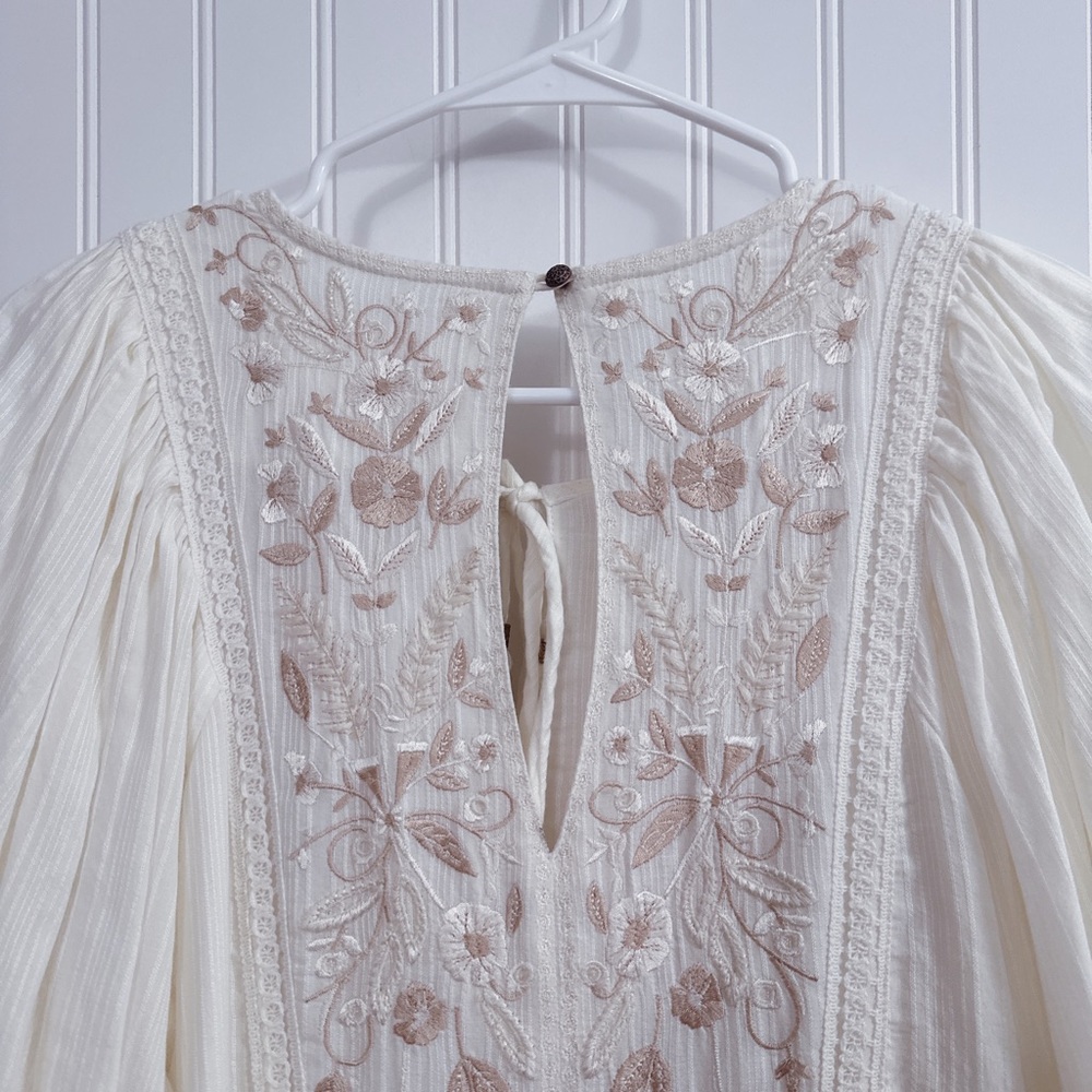 Anthropologie Viveka Embroidered Lace Puff Sleeve Mini Dress In Ivory White NWT - Picture 11 of 13